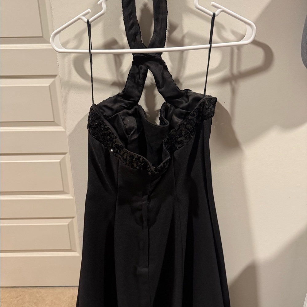 Elegant Black Women's halter sequence cocktail dress